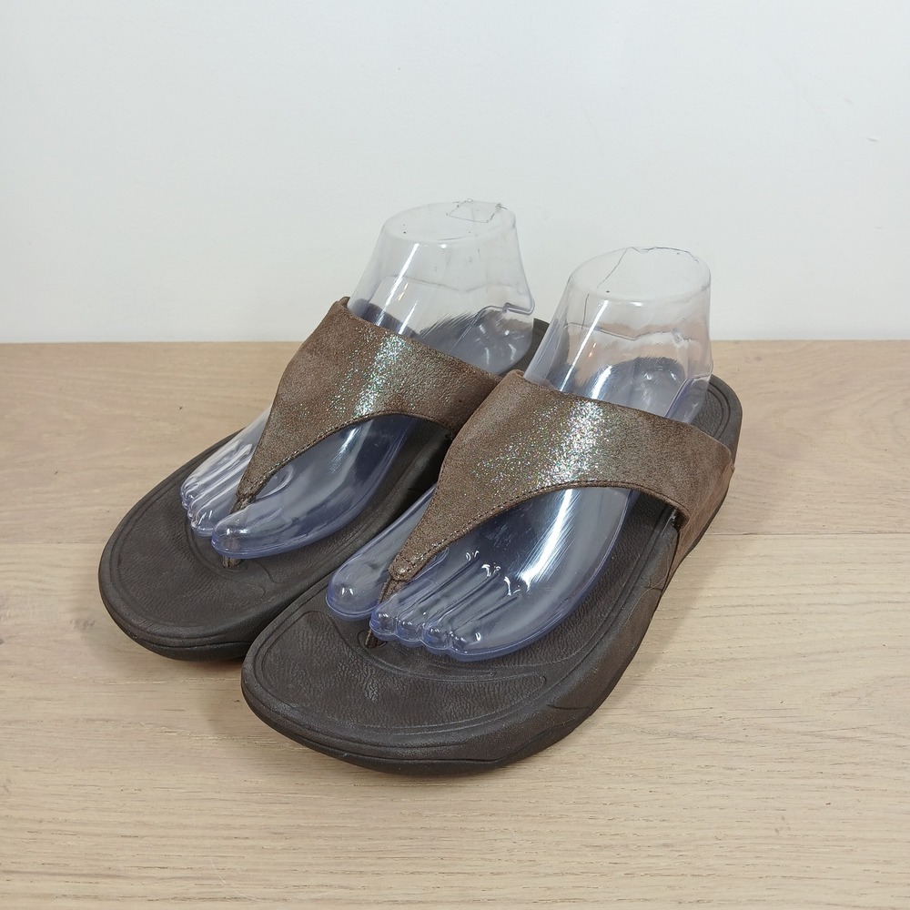 FitFlop Sandals Womens 9 Brown Leather Toe Post Platform Comfort Casual